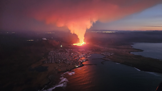 Lava flows from a fissure near Grindavik, Iceland, on Jan. 14, 2024. Iceland Department of Civil Protection