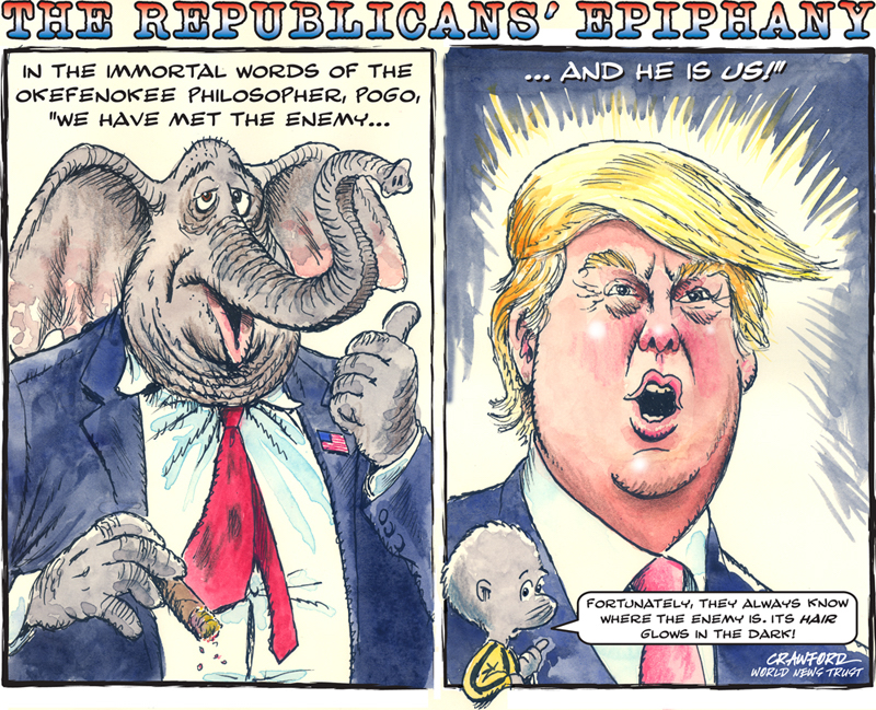 "Republicans' Epiphany." Editorial cartoon by Gregory Crawford. © 2015 World News Trust.
