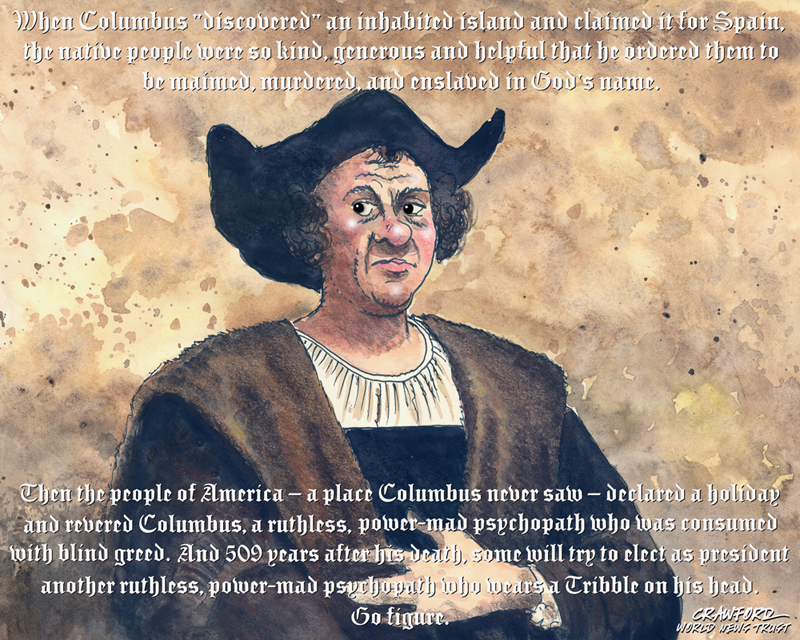 "The Real Columbus." Editorial cartoon by Gregory Crawford. © 2015 World News Trust