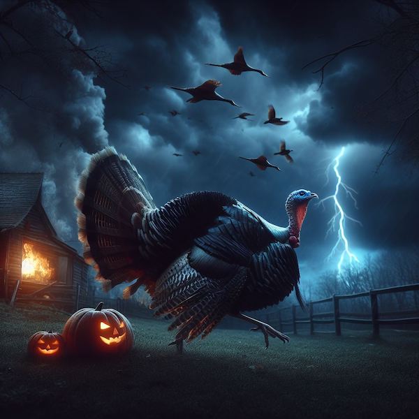 Thanksgiving turkey escapes on a dark and stormy night