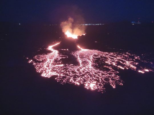 Volcanic eruption at Sundhnúkur April 8, 2024.