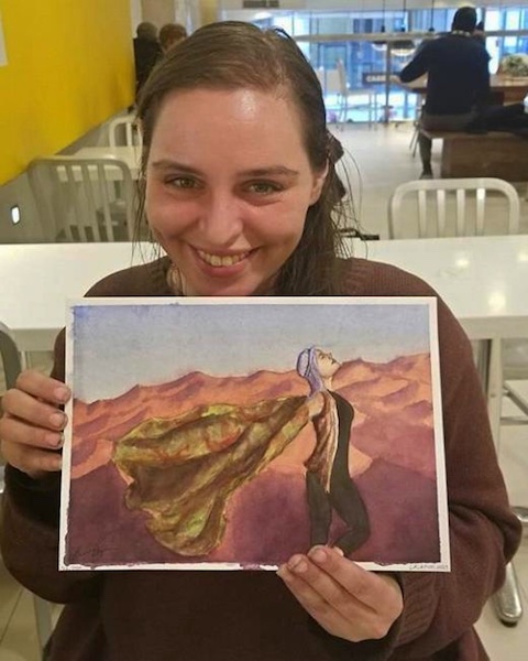 Laura D teaching watercolors at a homeless shelter  (Courtesy of Laura D)