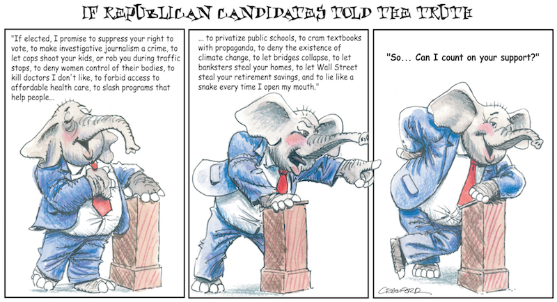 GOP Promises. Editorial Cartoon by Gregory Crawford. © World News Trust 2014