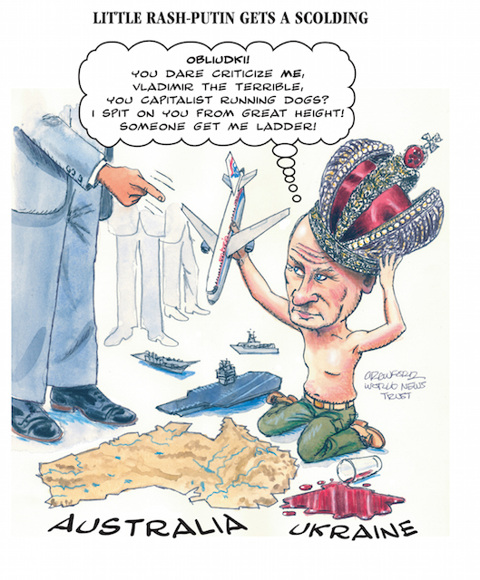 Editorial cartoon by Gregory Crawford. Rash Putin: An editorial cartoon by Gregory Crawford. Copyright © 2014 World News Trust