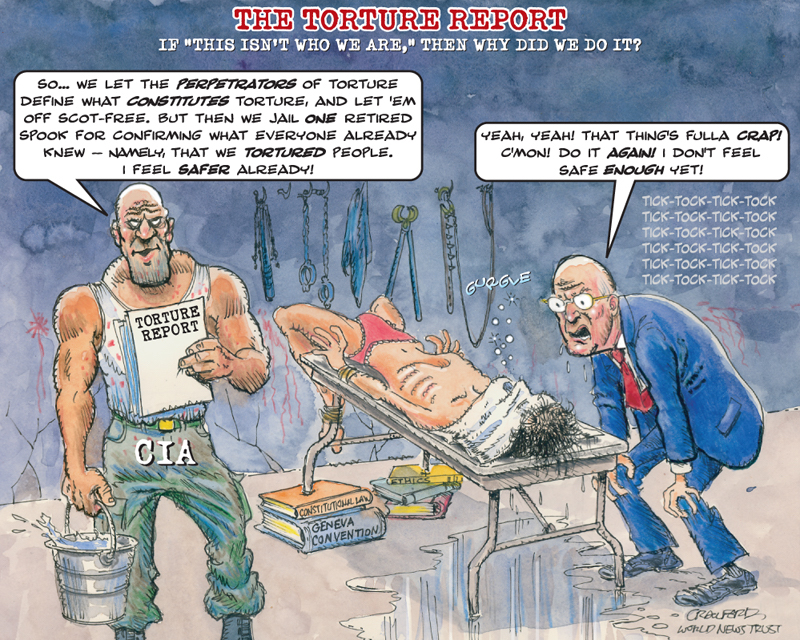 Torture Report, an editorial cartoon by Gregory Crawford. © World News Trust 2014