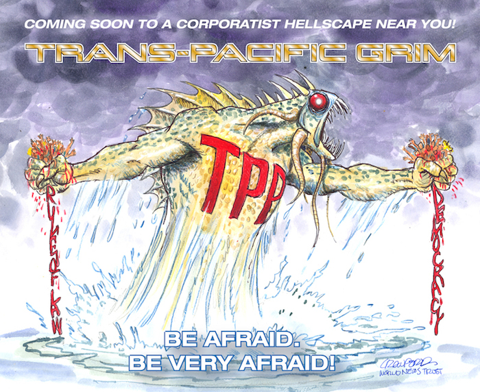 Trans-Pacific Grim. Political cartoon by Gregory Crawford
