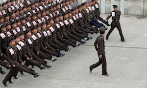 Teenagers during their induction to the Korean People's Army in Pyongyang, North Korea. Photograph: Eric Lafforgue/Barcroft Media