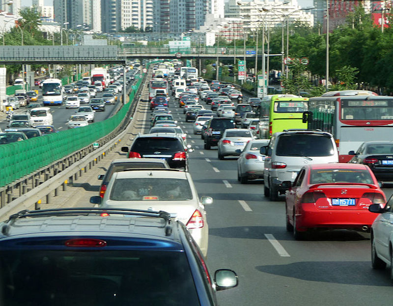 Beijing traffic jam. Credit: basykes. Wiki Commons. (CC BY 2.0)