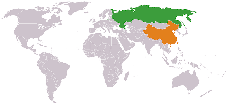 Map indicating locations of Russia and China. Wikipedia CC BY-SA 3.0