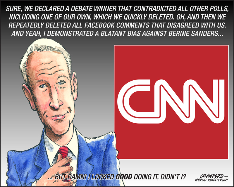 "CNN Debate Impartiality." Editorial cartoon by Gregory Crawford. © 2015 World News Trust.