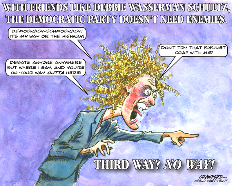 "Debbie Does Democracy." Editorial cartoon by Gregory Crawford. © 2015 World News Trust.