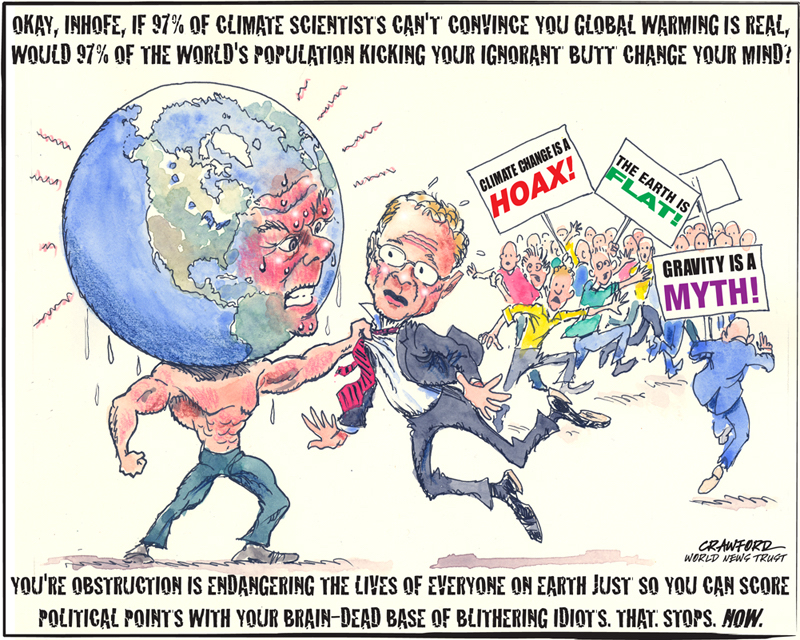 "Inhofe Gets Schooled." Editorial cartoon by Gregory Crawford. © 2015 World News Trust.