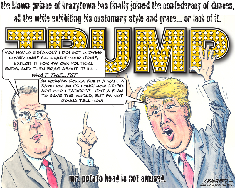 "Introducing The Donald." Editorial cartoon by Gregory Crawford