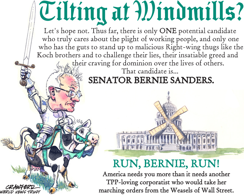'Run, Bernie, Run!' Editorial cartoon by Gregory Crawford. © 2015 World News Trust