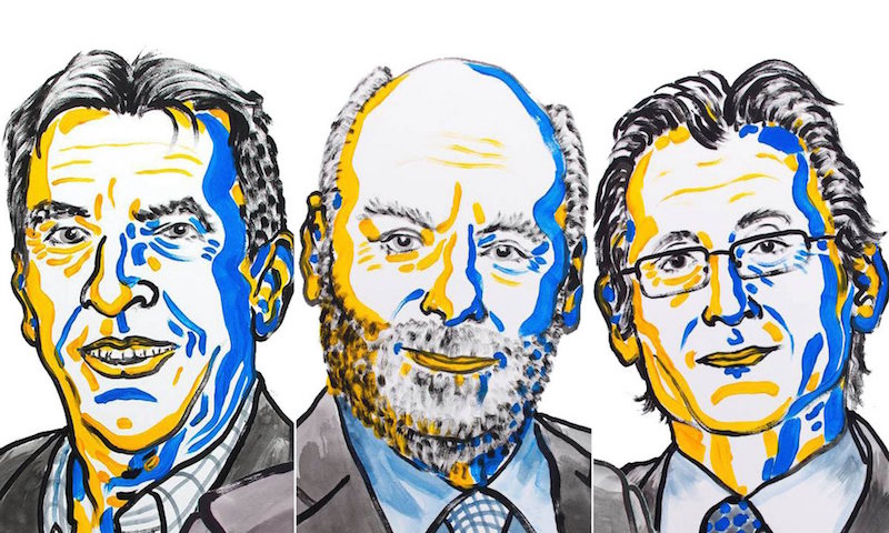 Jean-Pierre Sauvage, Sir J. Fraser Stoddart and Bernard L. Feringa, winners of the 2016 Nobel prize in chemistry. Photograph: Nobel Prize. Image: Guardian