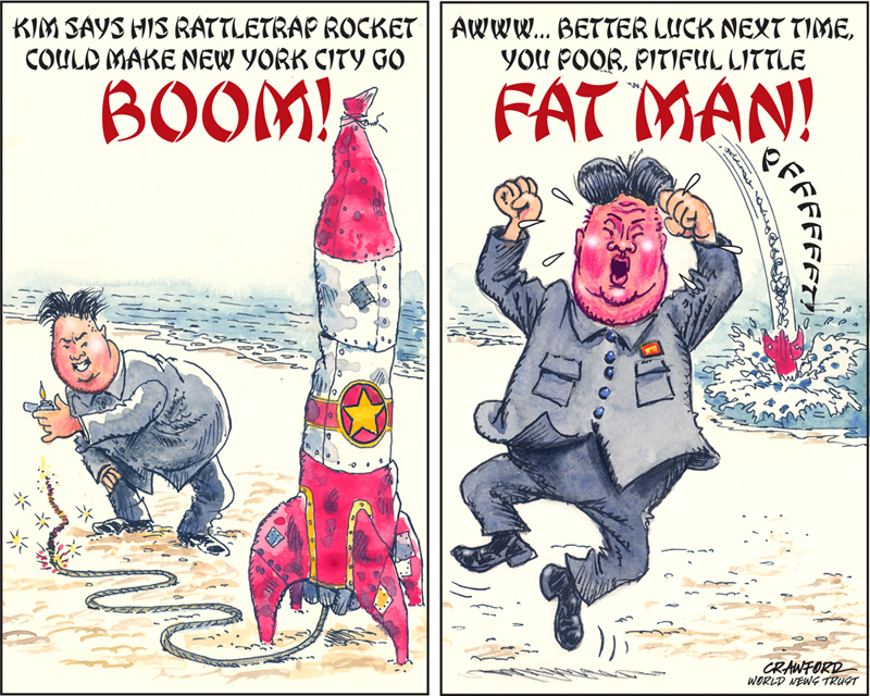 "Kim Jong Un Fizzles." Editorial cartoon by Gregory Crawford. © 2016 World News Trust.