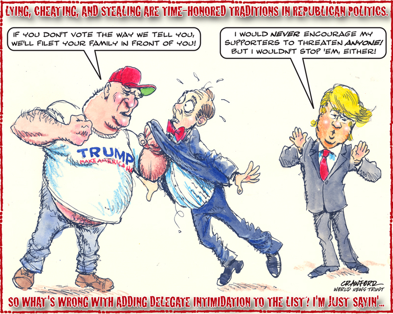 Trump's Thugs. Editorial cartoon by Gregory Crawford. © 2016 World News Trust.