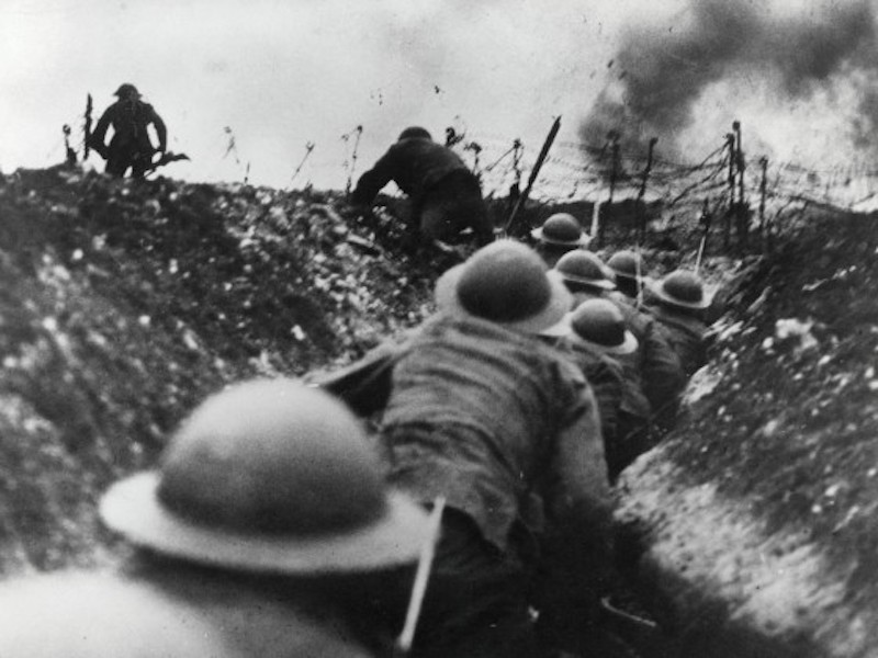 Trench warfare during World War I.