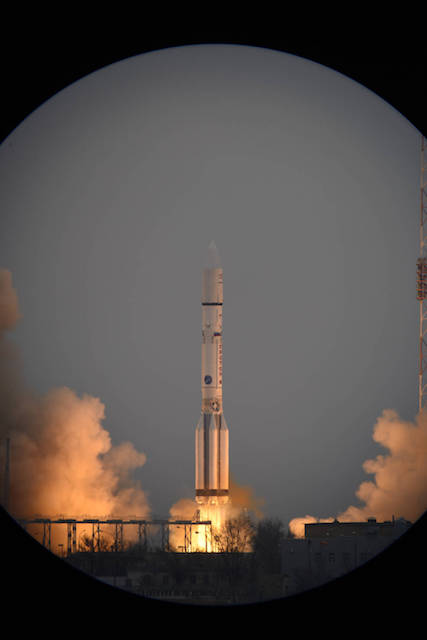 The European Space Agency's ExoMars 2016 mission, combining the Trace Gas Orbiter and Schiaparelli landing demonstrator, launched on March 14, 2106, atop a Proton launch vehicle from the Baikonur Cosmodrome in Kazakhstan. The orbiter carries two Electra relay radios provided by NASA. Credits: ESA