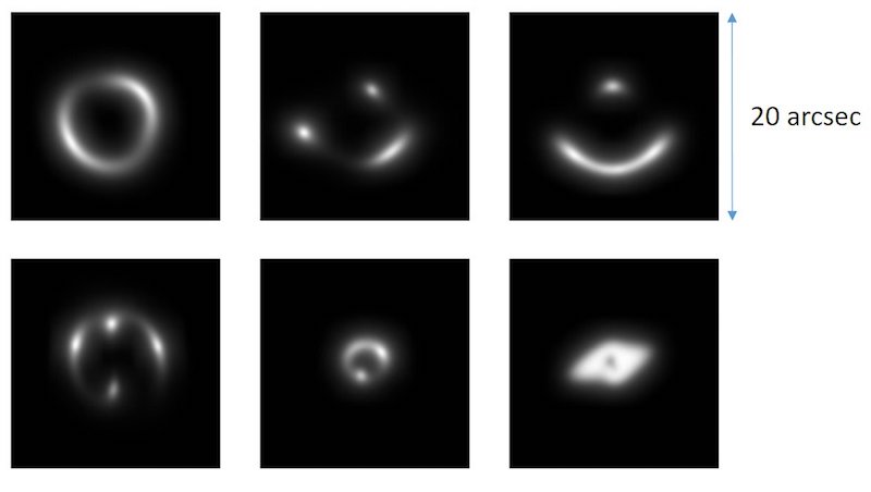 This picture shows a sample of the handmade photos of gravitational lenses that the astronomers used to train their neural network. Credit: Enrico Petrillo, University of Groningen