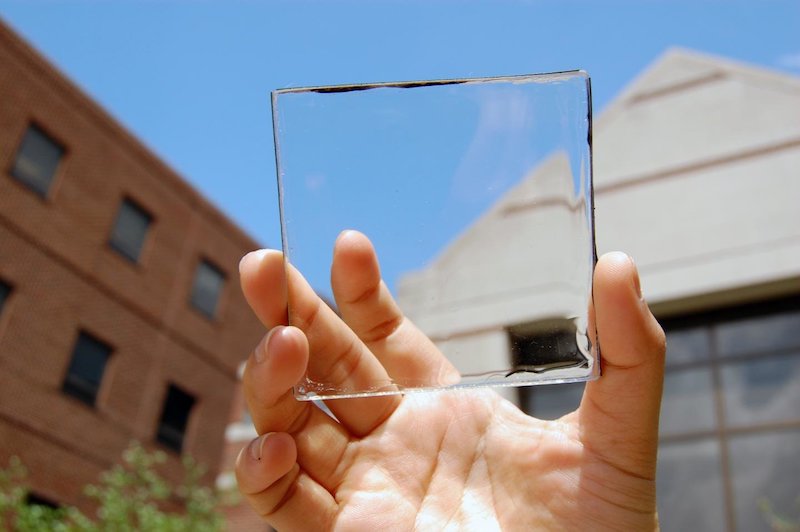 See-through solar-harvesting applications, such as this module pioneered at Michigan State University, could potentially produce 40 percent of U.S. electricity demand. Credit: Michigan State University