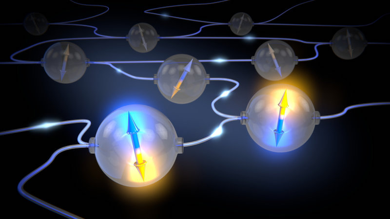 An artist impression of a quantum network based on Nitrogen Vacancies qubits in diamond. Credit: Scixel/TU Delft