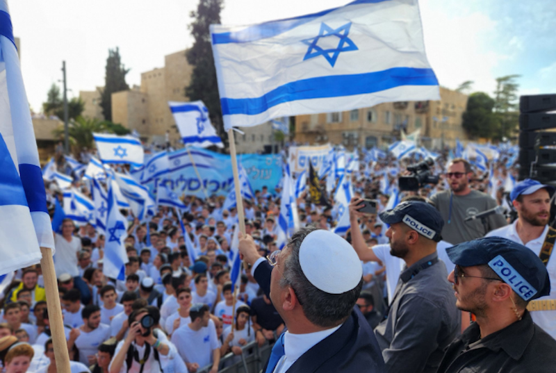 Israel's far-right Minister Itamar Ben-Gvir at the so-called 'Flag March' in Jerusalem. (Photo: via Ben-Gvir TW Page)