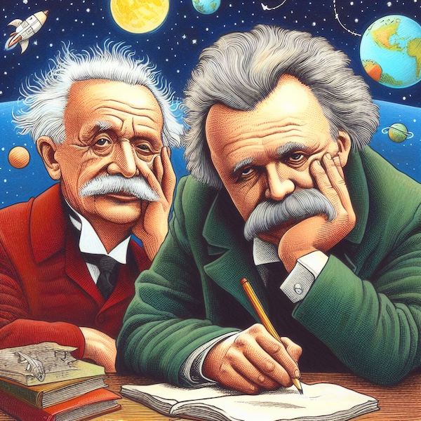 AI imaginary conversation between Friedrich Nietzsche and Albert Einstein