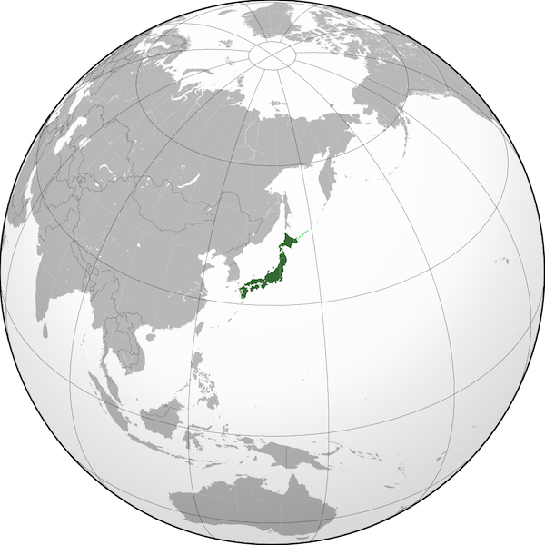 Japan orthographic projection. Credit: Connormah, CC BY-SA 3.0, via Wikimedia Commons