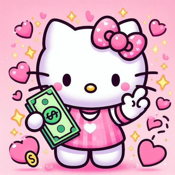 Hello Kitty has a dollar! Created by Microsoft Copilot AI