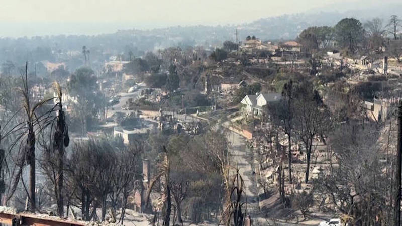 Pacific Palisades has been left in ruins as properties are reduced to rubble. Screen capture: ABC News