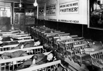 Men sleeping in mission during The Great Depression